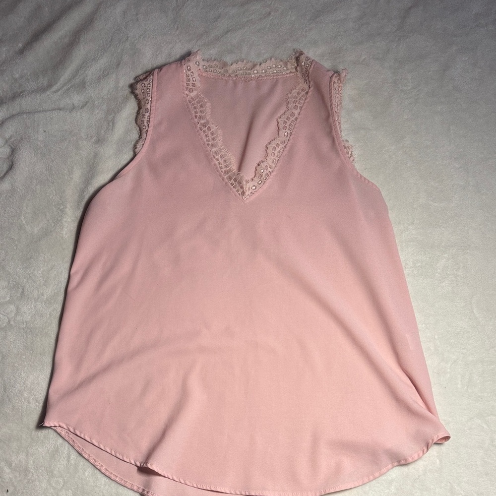 Pink Lace Trim Sleeveless Top
